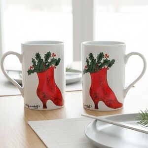 Andy Warhol Konitz Christmas Boot Holly Mug Set Fine Porcelain Germany 1995 10oz